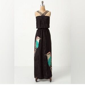 Leifsdottir Black Maxi Dress with Bird Design